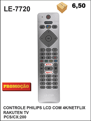 CONTROLE PHILIPS LCD COM 4K/NETFLIX RAKUTEN TV 200PÇ=6,5$