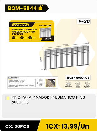 PINO PARA PINADOR PNEUMATICO F-30 5000PCS CX: 20PCS 1CX: 13,99/Un