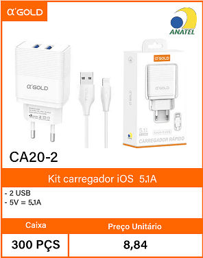 Kit carregador iOS5.1A Caixa 300 PCS Preco Unitario 8,84