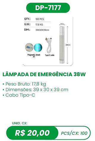LÂMPADA DE EMERGÊNCIA 38W 100PÇ=20$