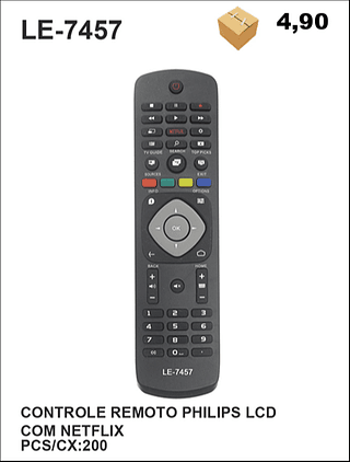 CONTROLE REMOTO PHILIPS LCD COM NETFLIX 200PÇ=4,9$