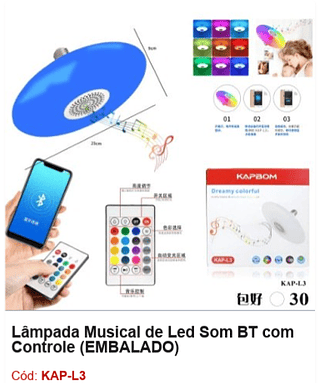 Lâmpada Musical de Led Som BT com Controle R$ 43,2 PCS/CX: 30