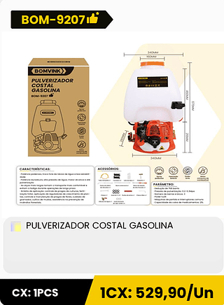PULVERIZADOR COSTAL GASOLINA CX: 1PCS 1CX: 529,90/Un