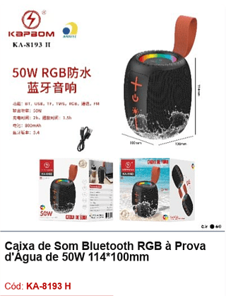 Caixa de Som Bluetooth RGB à Prova d'Água de 50W R$31,5 PCS/CX:60