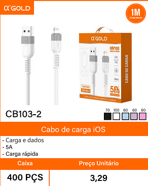 Cabo de carga iOS Caixa 400 PCS Preco Unitario 3,29