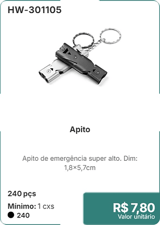 Apito 240 pçs R$ 7.80
