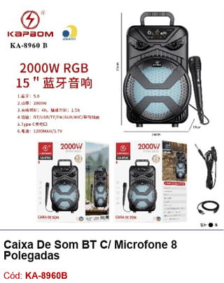 Caixa De Som BT C/ Microfone 8 Polegadas R$148,5 PCS/cx:8