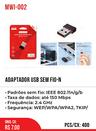 ADAPTADOR USB SEM FIO-N 400pç=7$