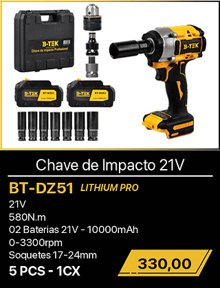Chave de Impacto 21V 5PCS R$330,00