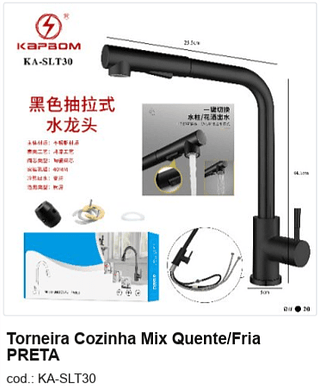 Torneira Cozinha Mix Quente/Fria PRETA R$ 85,5 PC/CX:20