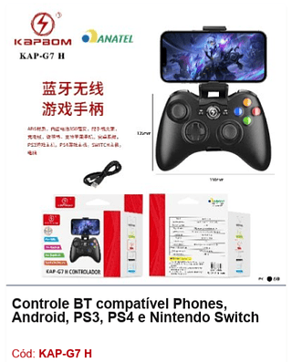 Controle BT compatível Phones, Android, PS3, PS4 e Nintendo Switch R$ 40,5 PCS/Cx:60