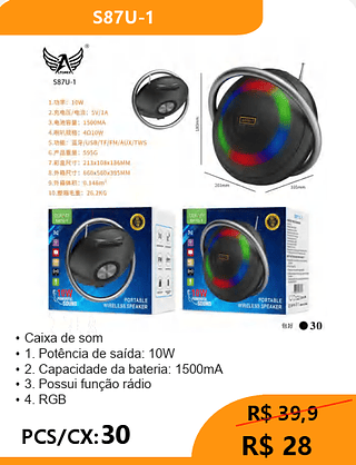 Caixa de som PCS/CX:30 R$ 28
