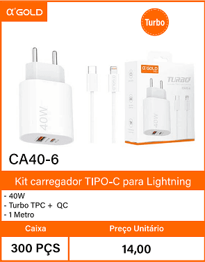 Kit carregador TIPO-C para Lightning Caixa 300 PCS Preco Unitario 14,00