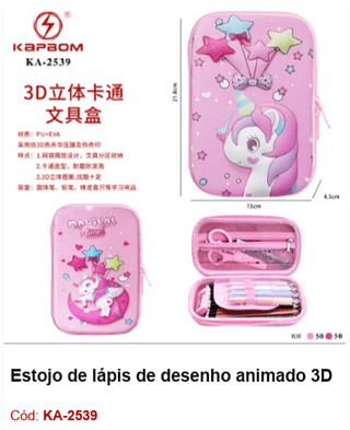 Estojo de lápis de desenho animado 3D R$ 18 PCS/Cx: 100