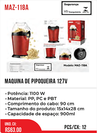 MAQUINA DE PIPOQUEIRA 127v 12pç=63$