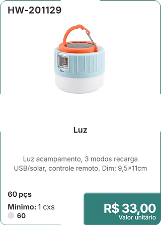 Luz 60 pçs R$ 33,00