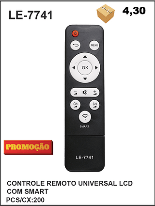 CONTROLE REMOTO UNIVERSAL LCD COM SMART 200PÇ=4,3$