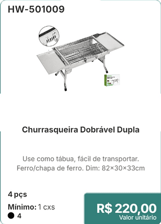 Churrasqueira Dobrável Dupla 4 pçs R$ 220.00