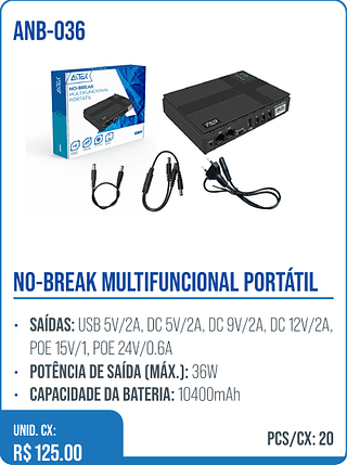 NO-BREAK MULTIFUNCIONAL PORTÁTIL UNID. CX: R$ 125.00 PCS/CX: 20
