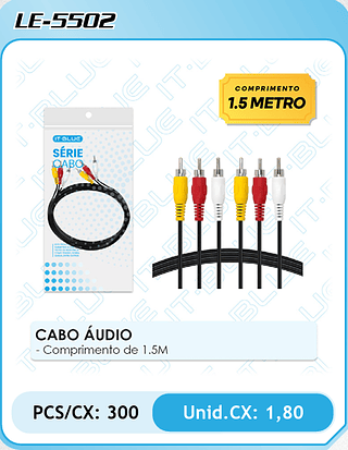 CABO ÁUDIO - Comprimento de 1.5M PCS/CX: 300 Unid.CX: 1,80