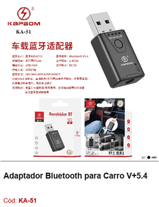 Adaptador Bluetooth para Carro V+5.4 R$ 13,5 PCS/CX:400