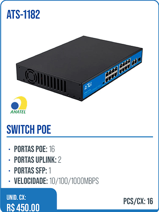 SWITCH POE UNID. CX: R$ 450.00 PCS/CX: 16
