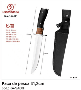 Faca de pesca 31,2cm R$ 35,1 PC/CX:60