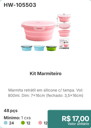 Kit Marmiteiro 48 pçs R$ 17,00