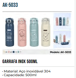 garrafa inox 500ml PCS/CX: 60 UNID. CX: R$ 24.00