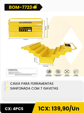 CAIXA PARA FERRAMENTAS SANFONADA COM 7 GAVETAS CX: 4PCS 1CX: 139,90/Un