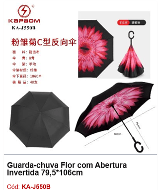 Guarda-chuva Flor com Abertura Invertida 79,5*106cm R$ 18,9 PCS/CX: 48