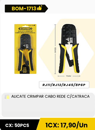 ALICATE CRIMPAR CABO REDE C/CATRACA CX: 50PCS 1CX: 17,90/Un