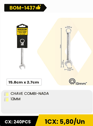 CHAVE COMBI-NADA 13MM CX: 240PCS 1CX: 5,80/Un