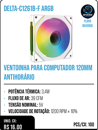 VENTOINHA PARA COMPUTADOR 120MM ANTI HORÁRIO UNID. CX: R$ 16.00 PCS/CX: 100