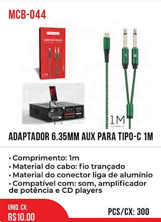 Adaptador 6.35MM AUX PARA TIPO-C 1m 300pç=10$