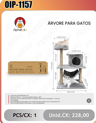ARVORE PARA GATOS PCS/CX:1 Unid.CX: 228,00