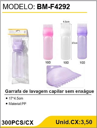 Garrafa de lavagem capilar sem enxágue 300PCS/CX Unid.CX:3,50