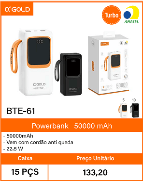 Powerbank 50000 mAh Caixa 15 PCS Preco Unitario 133,20