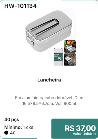 Lancheira 40 pçs R$ 37,00