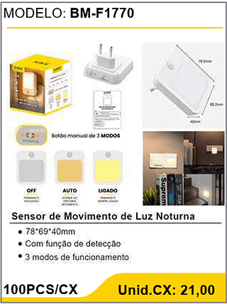 Sensor de Movimento de Luz Noturna 100PCS/CX Unid.CX: 21,00