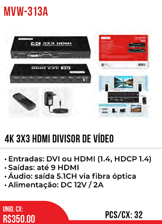 4K 3X3 HDMI DIVISOR DE VÍDEO 32pç=350$