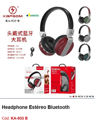 Headphone Estéreo Bluetooth R$21,6 PCS/cx:100