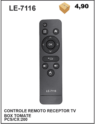 CONTROLE REMOTO RECEPTOR TV BOX TOMATE 200pç=4,9$