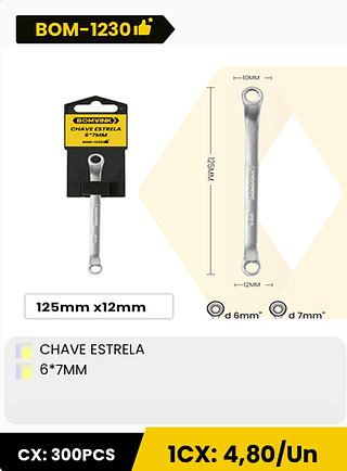 CHAVE ESTRELA 6*7MM CX: 300PCS 1CX: 4,80/Un