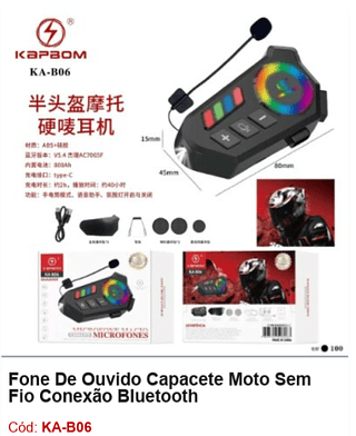 Fone De Ouvido Capacete Moto Sem Fio Conexão Bluetooth R$27,9 PCS/CX:100