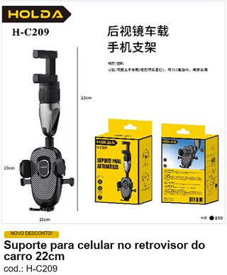 Suporte para celular no retrovisor do carro 22cm R$ 11,70 PC/CX:100