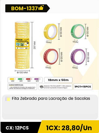Fita Zebrada para Lacração de Sacolas CX: 12PCS 1CX: 28,80/Un