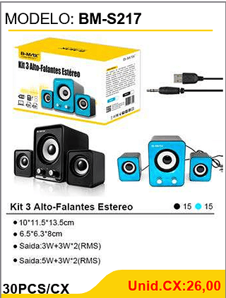 Kit 3 Alto-Falantes Estereo 30PCS/CX Unid.CX:26,00