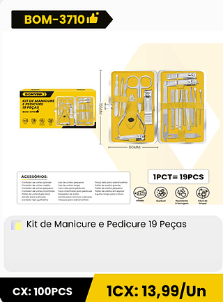 Kit de Manicure e Pedicure 19 Peças CX: 100PCS 1CX: 13,99/Un