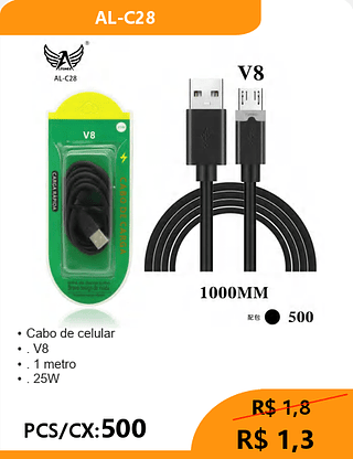 Cabo de celular PCS/CX:500 R$ 1,3